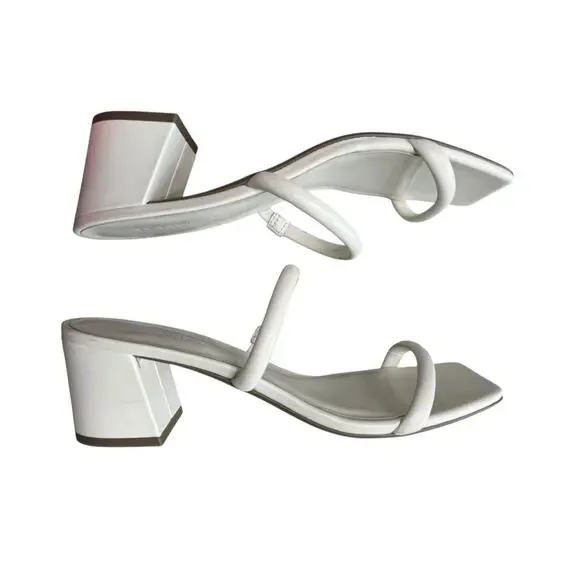 Everlane The Double Strap Heel Women White Leather Block Heel